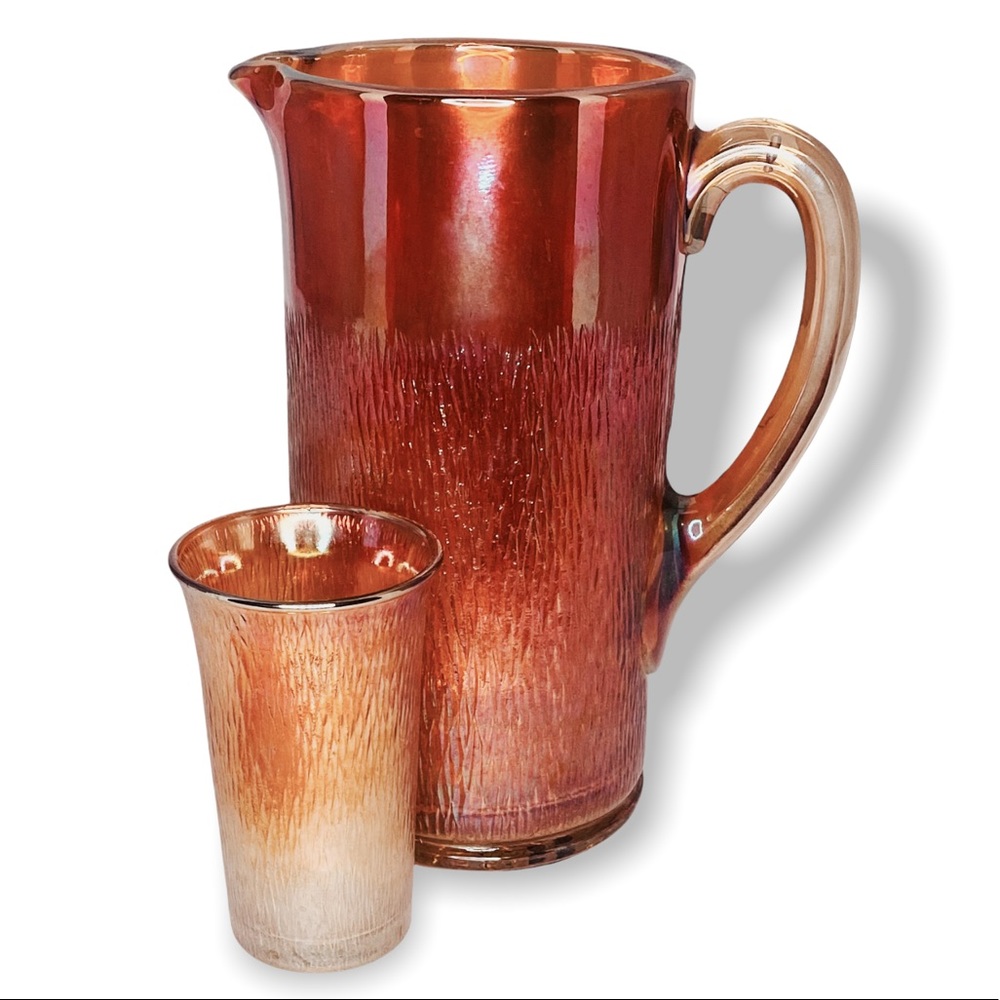 Vintage Imperial Carnival Glass Tall Pitcher & Cup